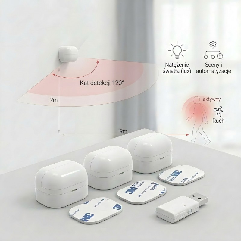 Shelly BLU Motion – czujnik ruchu Bluetooth z pomiarem lux, bramka WiFi, naklejki montażowe. Monitoring i automatyzacja bez kabli.