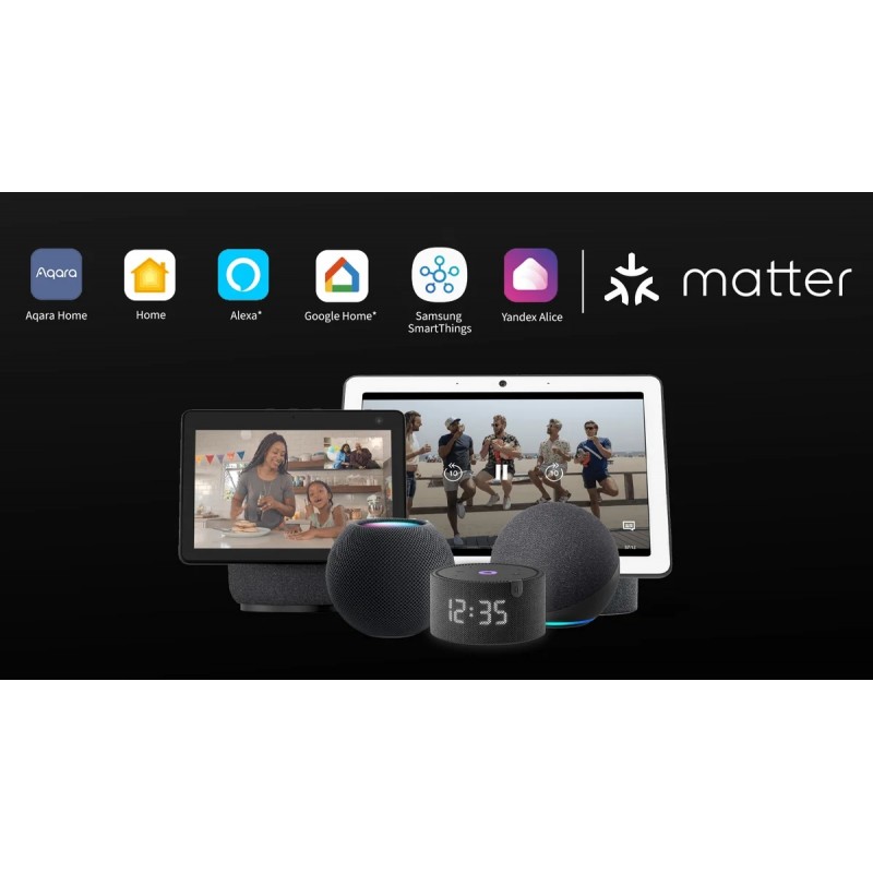 Aqara DW-S03D czujnik drzwi i okien Czujnik Aqara Door & Window Sensor T1 - inteligentny dom, kompatybilność Matter, logotypy platform.