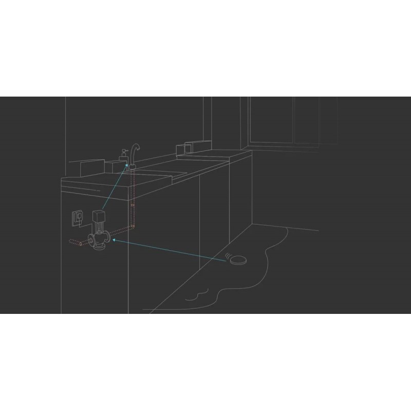 Czujnik zalania Aqara Water Leak Sensor T1 - schemat instalacji wodnej w kuchni. Wykrywa wycieki wody.