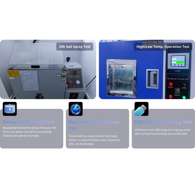 SONOFF MG24 Dongle - zdjęcia testów wytrzymałości: wysoka temperatura, przepływ firmware, wyładowania elektrostatyczne.