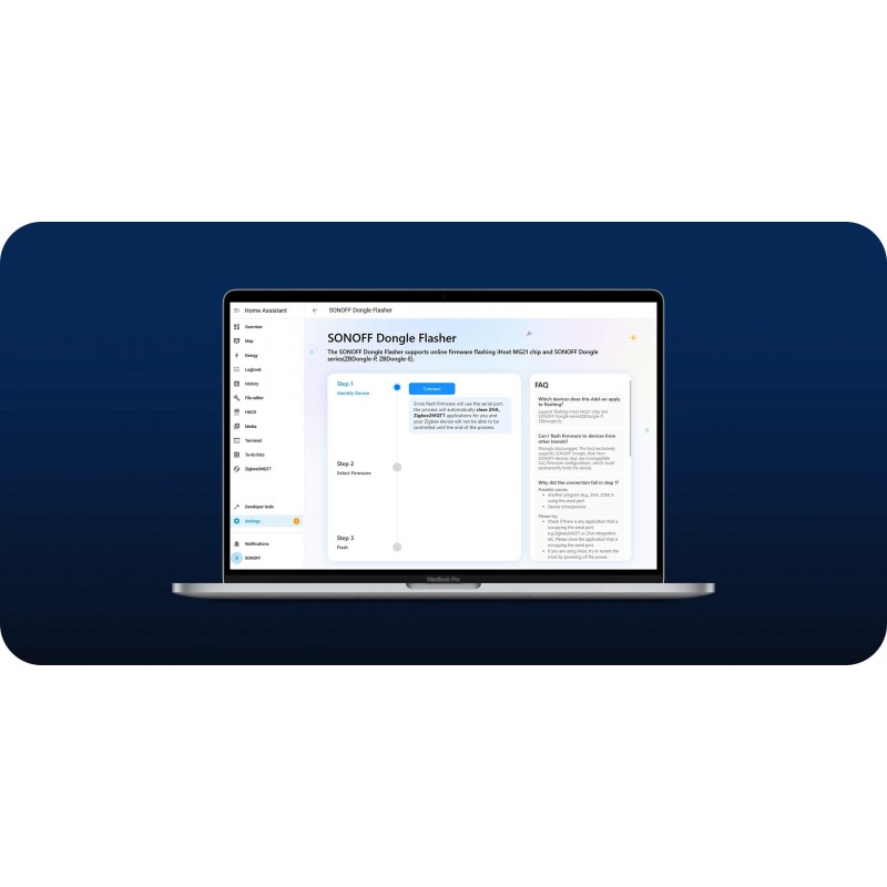SONOFF MG24 Dongle – aktualizacja firmware przez aplikację SONOFF Dongle Flasher, krok po kroku na laptopie.
