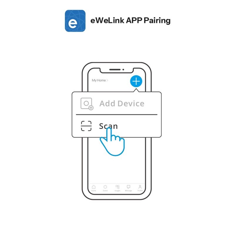 SONOFF MINI DIM: instrukcja parowania czujnika WiFi Matter przez skanowanie kodu QR w aplikacji eWeLink.