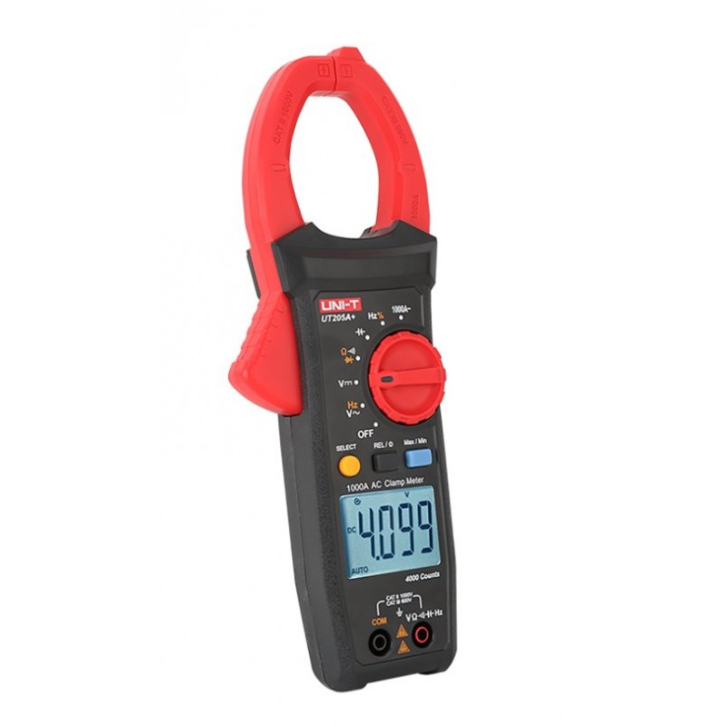 Miernik cęgowy Uni-T UT205A+ - pomiar prądu AC do 1000A, napięcia AC/DC. Wyświetlacz LED z wartością 40.99.