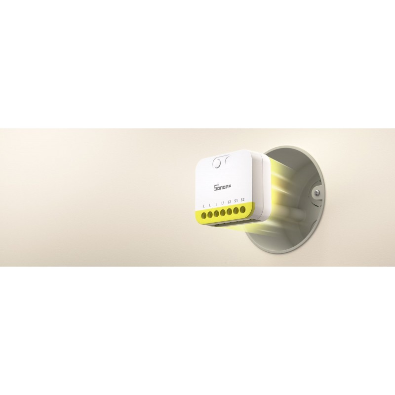 SONOFF MINI-ZB2GS-L – dwukanałowy inteligentny przełącznik Zigbee bez N, montaż w gniazdku.