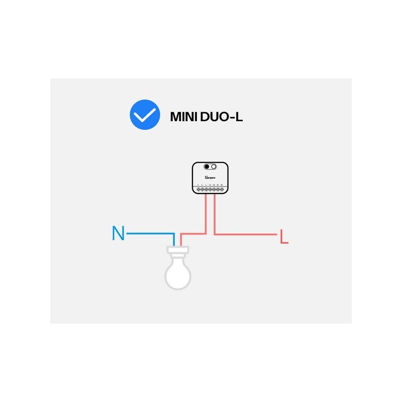 SONOFF MINI DUO-L – schemat podłączenia dwukanałowego inteligentnego przełącznika Zigbee bez N.