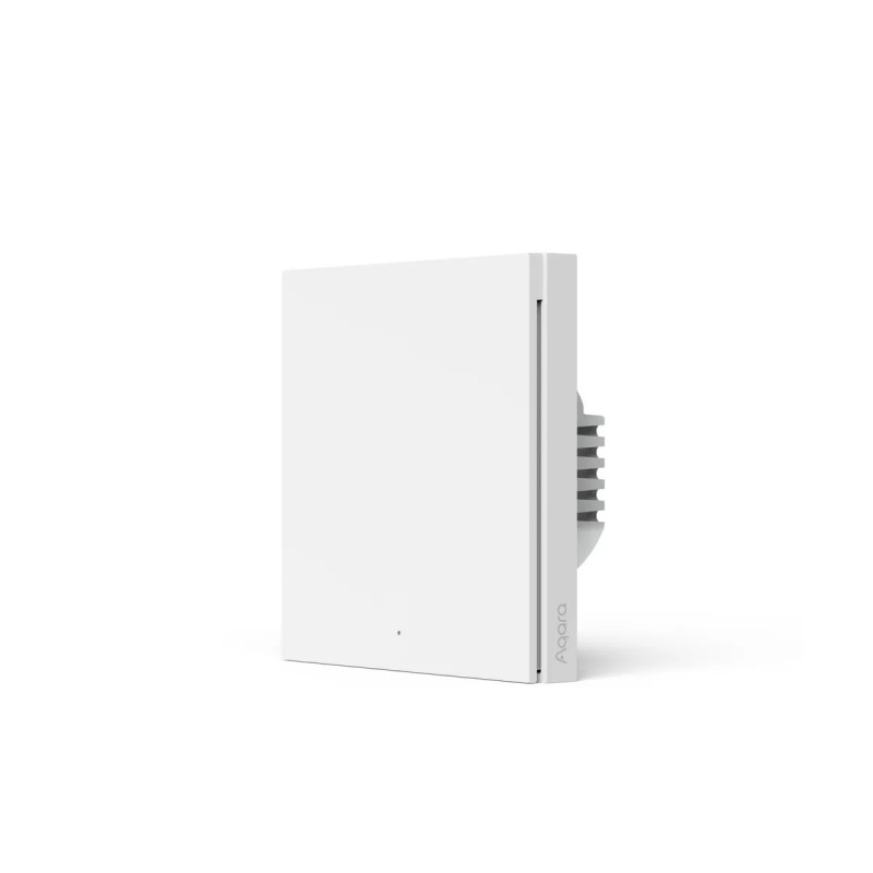 Aqara Wall Single Switch H1 – biały inteligentny przełącznik ścienny z logo Aqara i czerwoną diodą.