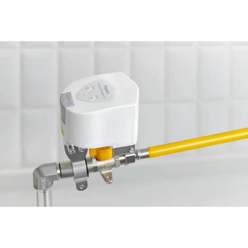 Sterownik zaworu Aqara Valve Controller T1 – biały moduł Papco Water Control 11 na przewodzie wodnym, panel sterowania PUSH.