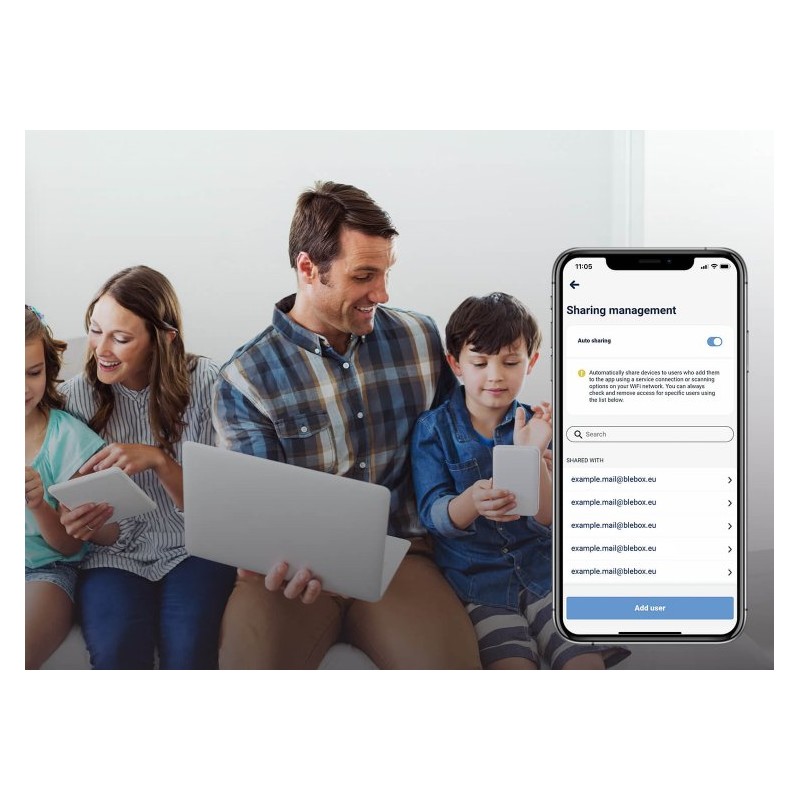BleBox openSensor: zarządzanie udostępnianiem urządzeń przez aplikację mobilną – dodawanie użytkowników do sieci WiFi.