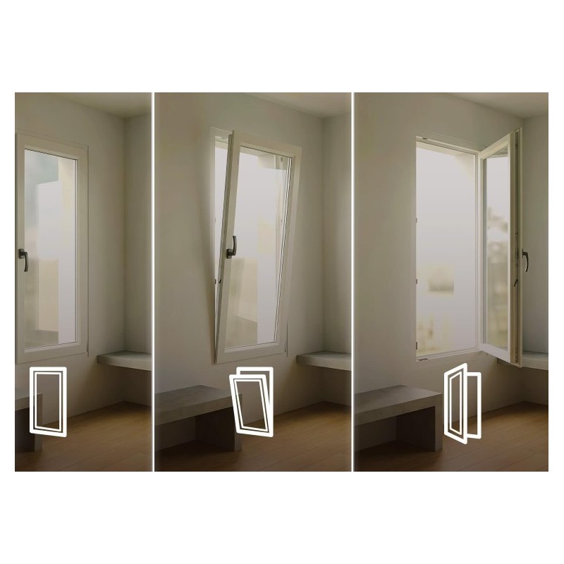 BleBox openSensor - czujnik okna BleBox openSensor czarny – czujnik otwarcia okna. Zdjęcie pokazuje etapy otwierania okna: zamknięte, półotwarte, otwarte.