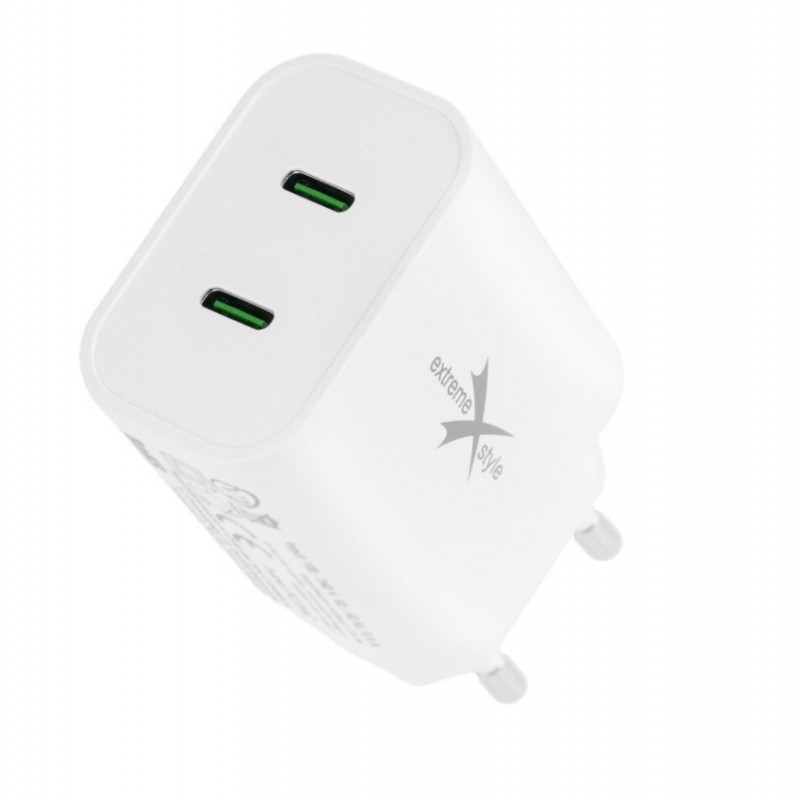 Ładowarka GaN evo 60W – biały zasilacz USB-C z dwoma portami, szybkie ładowanie.