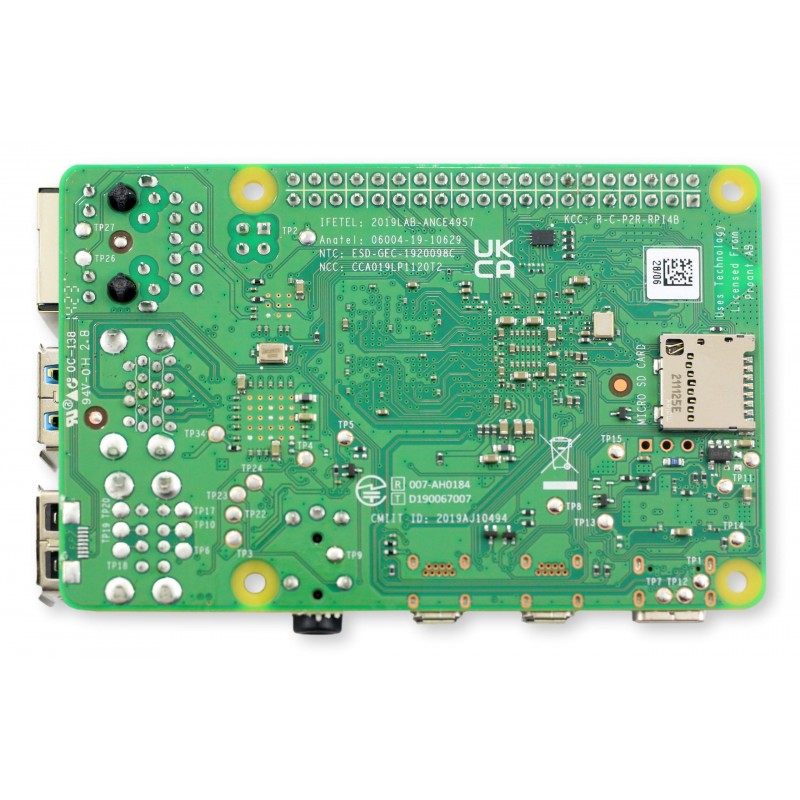 Raspberry Pi 4 Model B 8GB – płyta PCB z portami USB, HDMI, Ethernet i slotem SD. Idealny do IoT i programowania.