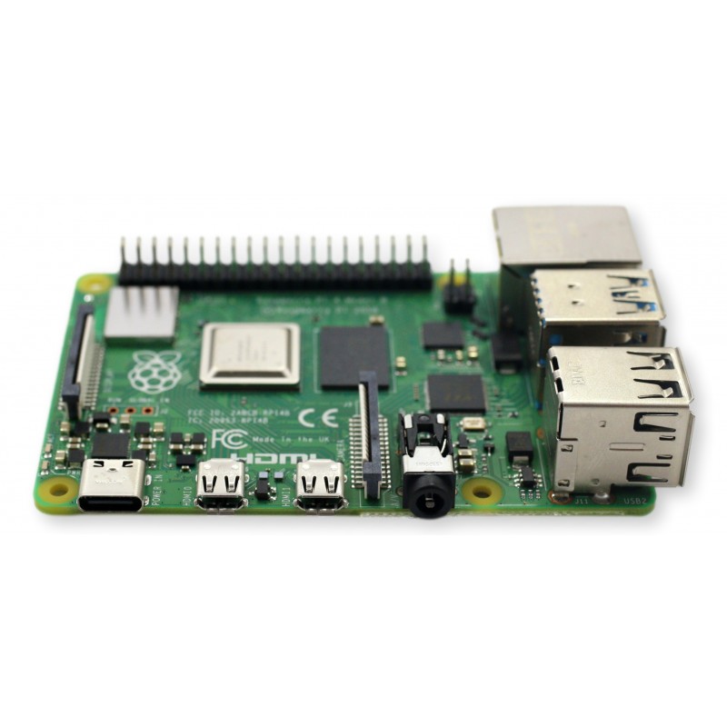 Raspberry Pi 4 Model B 8GB - zielony minikomputer z portami USB, HDMI, Ethernet i logo Raspberry Pi.