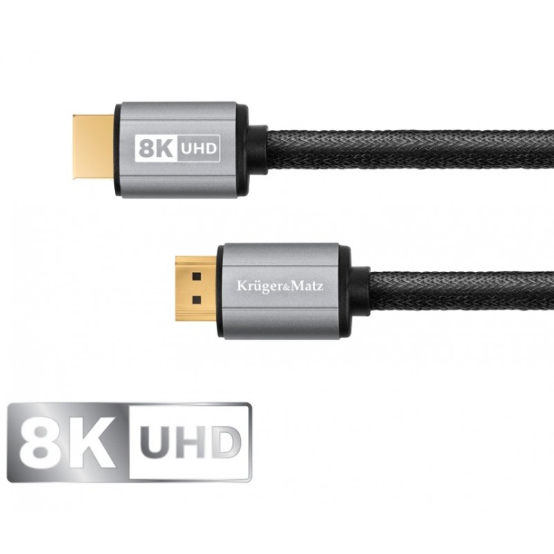 Kabel HDMI 2.1 8K Krüger&Matz Kabel HDMI 2.1 Kruger&Matz 8K - czarny kabel do przesyłu obrazu i dźwięku, idealny do 8K UHD.