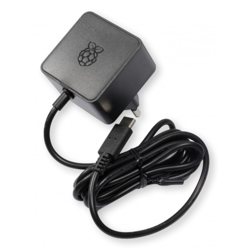 Zasilacz USB-C 5.1V/3A do Raspberry Pi 4 - czarny adapter z logo Raspberry Pi, wtyczka EU.