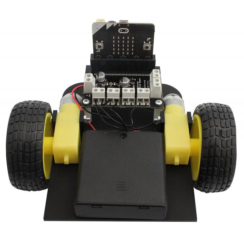 Zestaw robotów micro:bit - sterowanie silnikami Zestaw robotów do micro:bit – podwozie, opony, płyta PCB z modułem LED i sterownikiem silników.