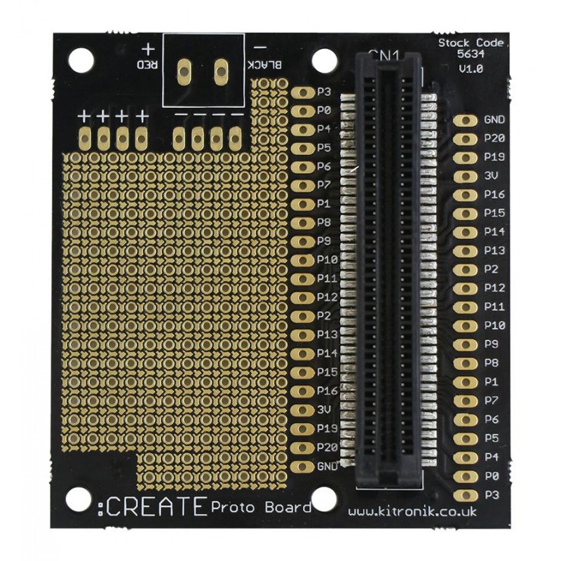 Kitronik :CREATE Proto Board – płyta prototypowa do micro:bit Płyta prototypowa CREATE Kitronik do micro:bit - idealna do nauki lutowania, projektowania PCB i budowy układów elektronicznych.