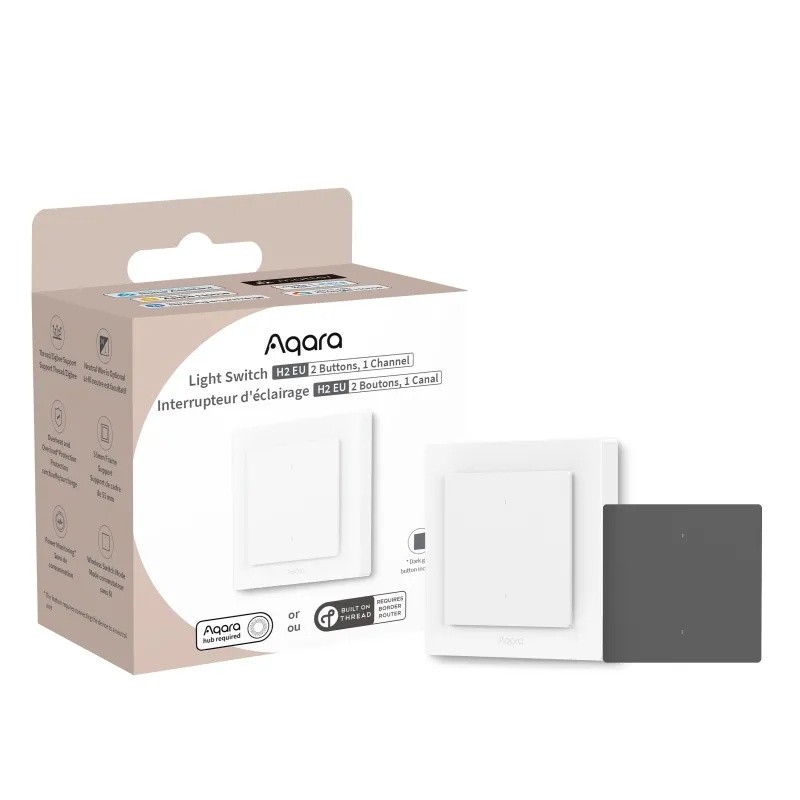 Aqara H2 EU - Przełącznik 2-przyciskowy Aqara Light Switch H2 EU – biały inteligentny przełącznik z dwoma przyciskami, Matter/Zigbee, offline. Zgodność Z-Wave.