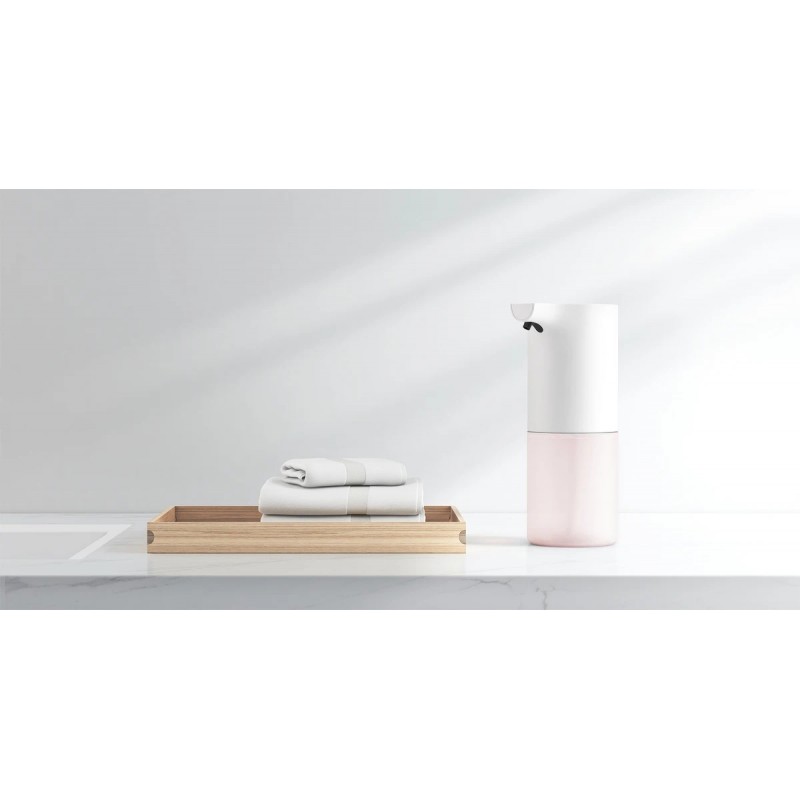 Xiaomi Mi Automatic Foaming Soap Dispenser - biało-różowy dozownik piany do mycia rąk, nowoczesny design.