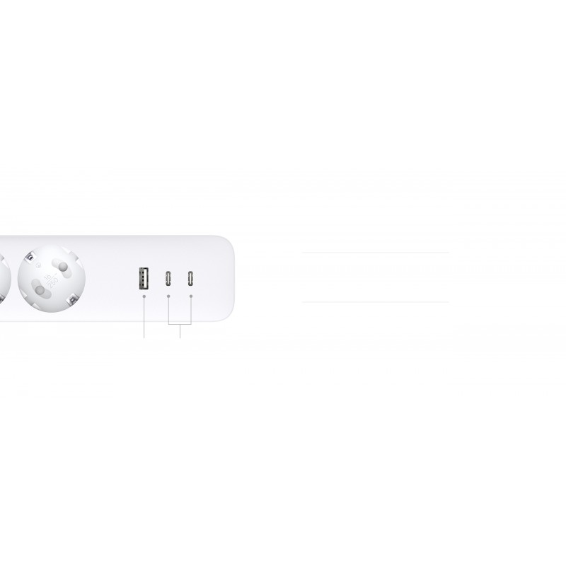 Listwa zasilająca Xiaomi 20W (2C1A) - 3 gniazda AC, 2xUSB-C, USB-A. Biały rozdzielacz do ładowania urządzeń.