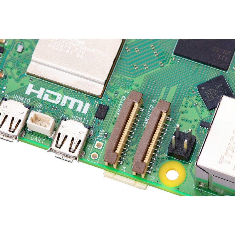 Raspberry Pi 5 2GB RAM – płyta główna Raspberry Pi 5 2GB RAM - widok płyty PCB: HDMI, USB, UART, SD. Komponenty elektroniczne Raspberry Pi.