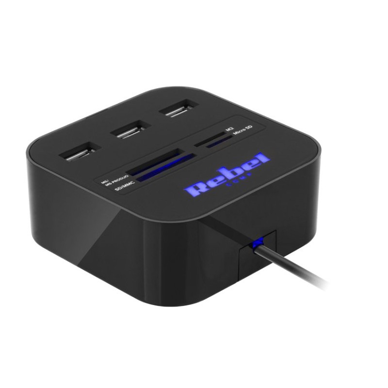 Rebel Comp - hub USB 2.0 3-portowy z czytnikiem kart pamięci