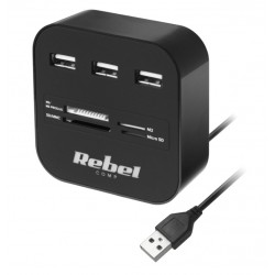 Rebel Comp - hub USB 2.0 3-portowy z czytnikiem kart pamięci