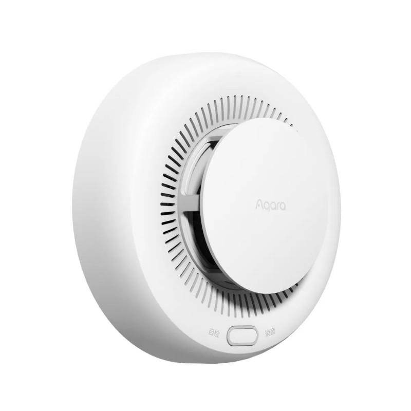 Aqara SD-S01D czujnik dymu Aqara SD-S01D - detektor dymu Zigbee 3.0 HomeKit Alexa, biały design z przyciskami sprawdzania i wyciszania.