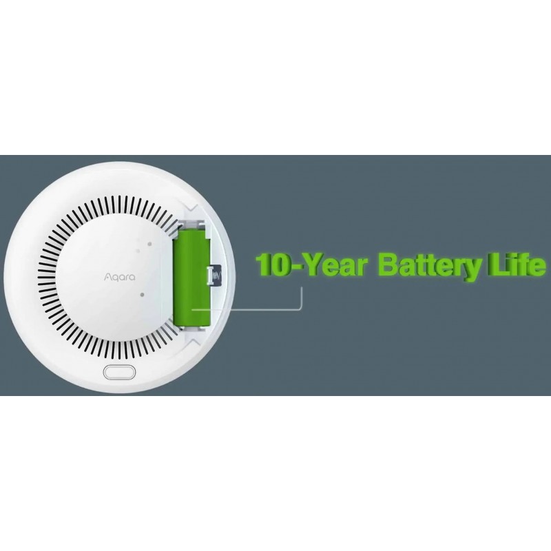 Aqara SD-S01D czujnik dymu - bateria Aqara SD-S01D czujnik dymu Zigbee – biały, okrągły detektor z długą żywotnością baterii (10 lat).