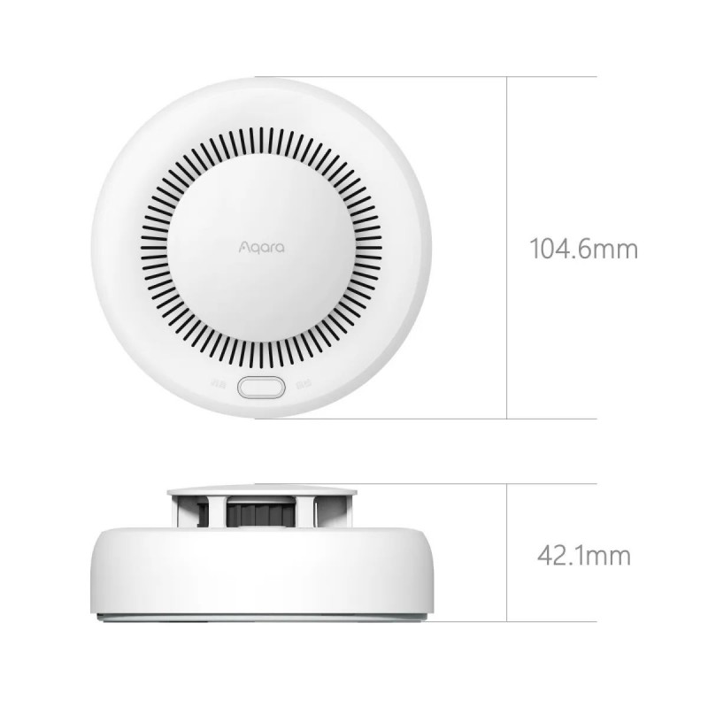 Aqara SD-S01D Czujnik Dymu Aqara SD-S01D – czujnik dymu Zigbee 3.0 HomeKit Alexa, biały okrągły design, wymiary: 104,6 x 42,1 mm.