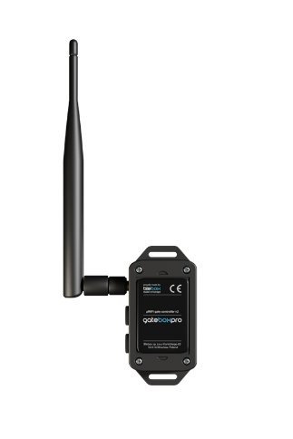 BleBox gateBoxPro – czarny moduł Galaxie Pro z anteną. Urządzenie do monitoringu i wykrywania instalacji elektrycznych.