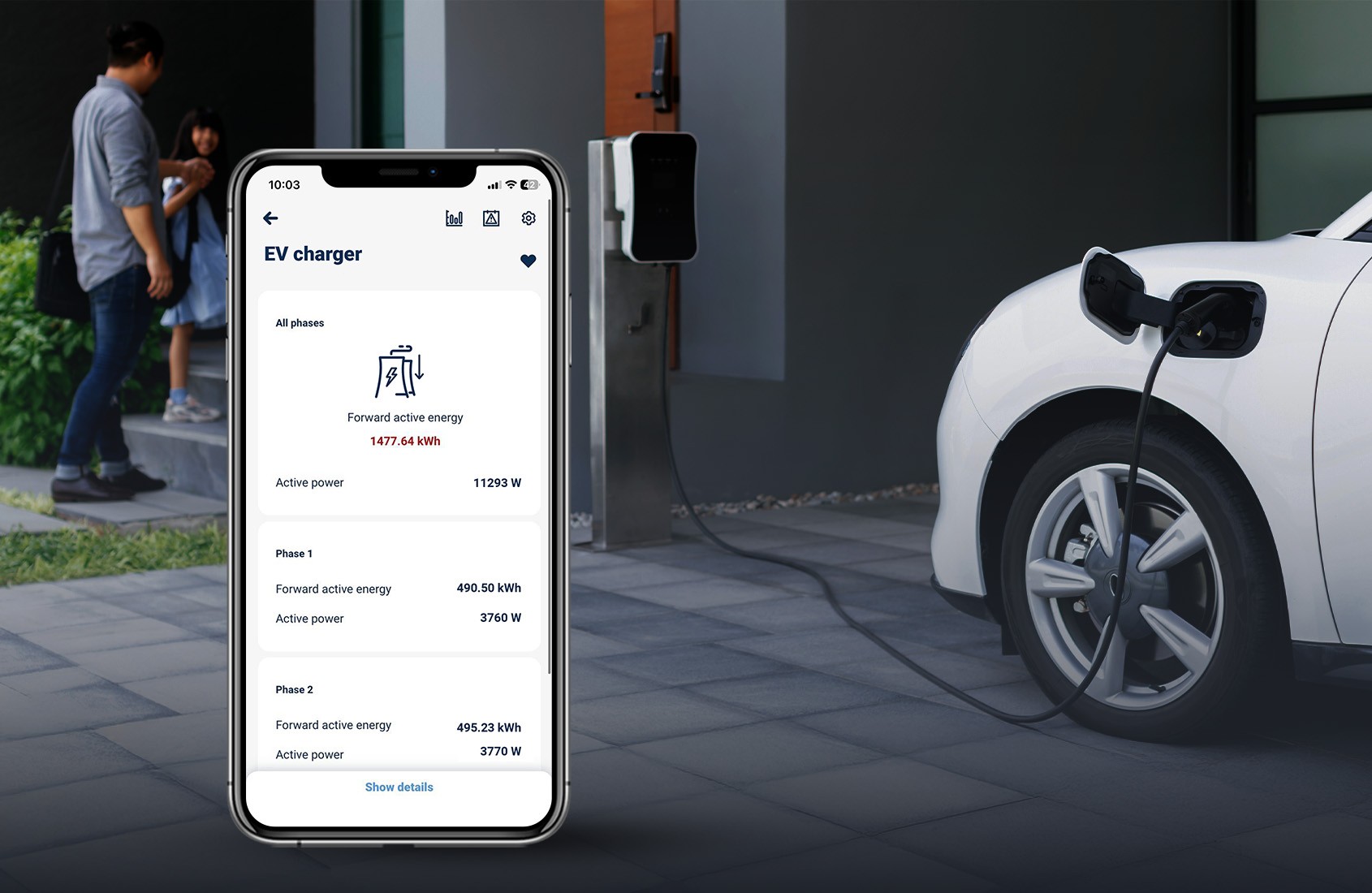 BleBox energyMeter - Ładowanie auta elektrycznego BleBox energyMeter DIN – licznik energii WiFi monitorujący ładowanie samochodu elektrycznego. Aplikacja EV charger pokazuje zużycie.