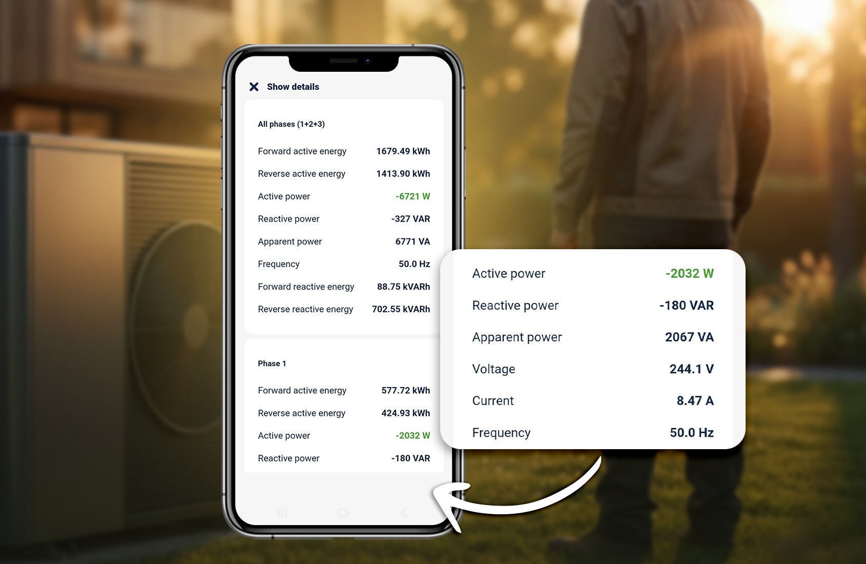 BleBox energyMeter DIN - monitoring zużycia energii BleBox energyMeter DIN – aplikacja na telefonie pokazuje szczegółowe dane zużycia energii: moc, napięcie, kWh. Licznik WiFi.