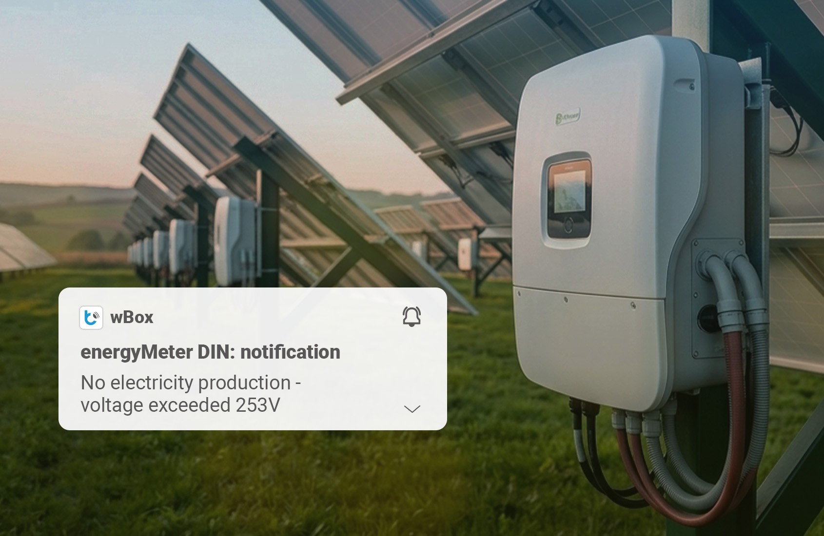 B-Charger inwerter solarny i aplikacja wBox B-Charger inwerter solarny z ekranem - brak produkcji energii (253V) w aplikacji wBox. Montaż na panelach fotowoltaicznych.