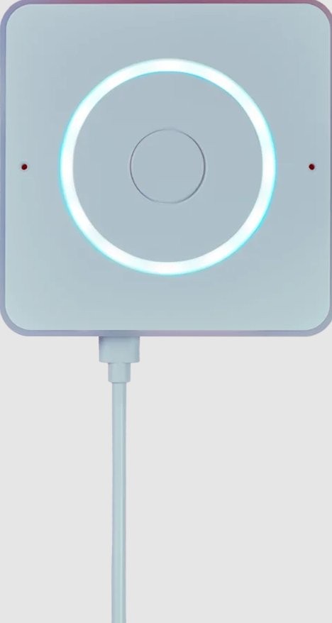 Home Assistant Ładowarka Bezprzewodowa Ładowarka bezprzewodowa Home Assistant Voice Preview Edition – biały kwadratowy design, świecący pierścień.