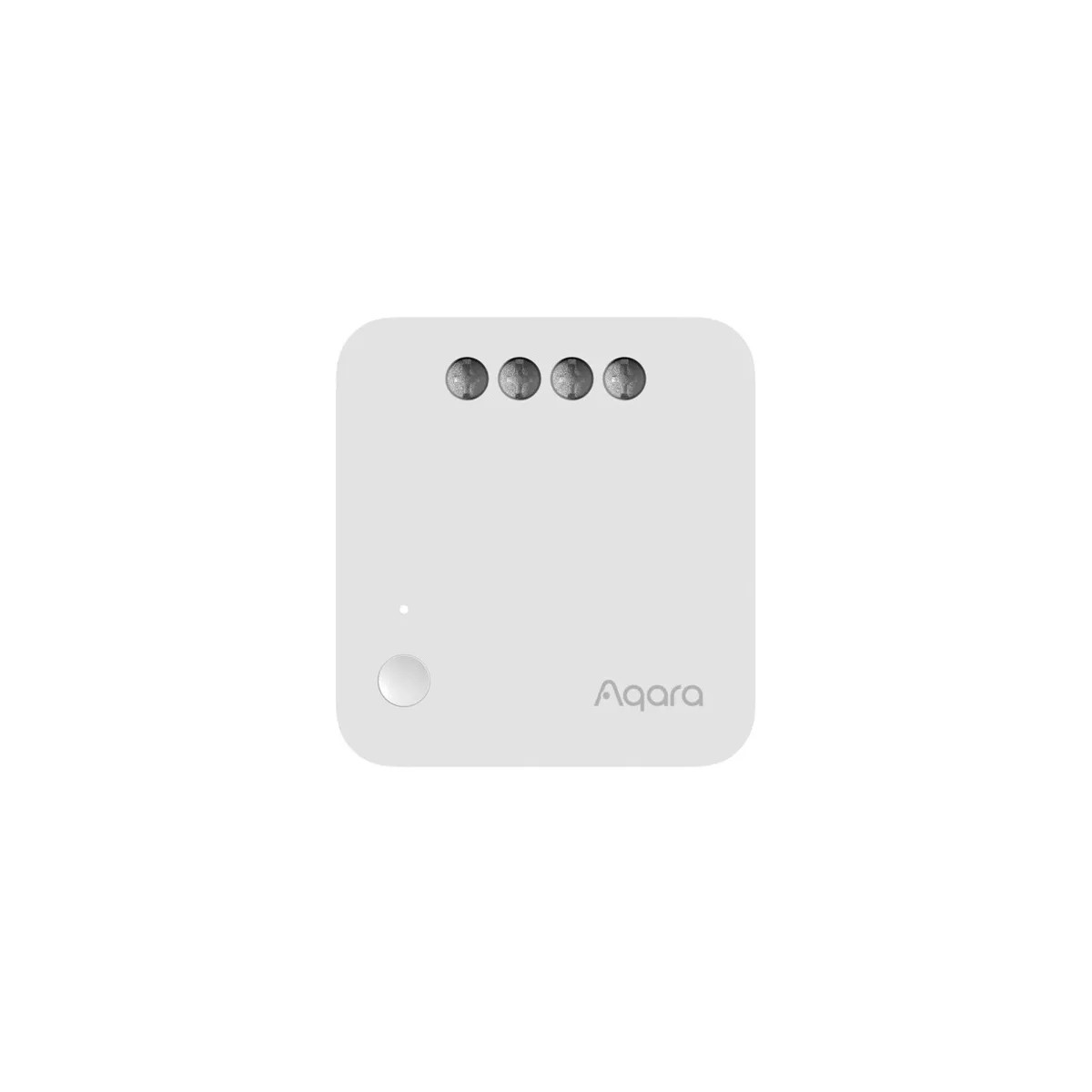 Aqara Single Switch Module T1 - czujnik smart home Przełącznik Aqara Single Switch Module T1 - biały sensor Zigbee do inteligentnego domu. Widoczne logo Aqara i przycisk.
