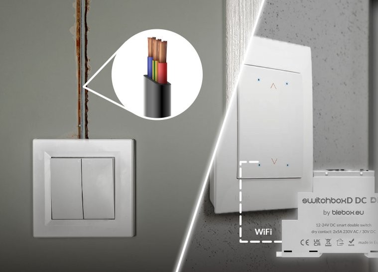 SwitchBoxD DC - Inteligentny przełącznik WiFi SwitchBoxD DC blebox – inteligentny przełącznik WiFi 12-24V DC. Zastępuje tradycyjny przełącznik, idealny do automatyki.