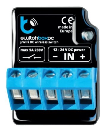 BleBox switchBoxDC - Przełącznik DC WiFi BleBox switchBoxDC – bezprzewodowy przełącznik DC WiFi w czarnym opakowaniu, max 5A 230V. Made in Europe.