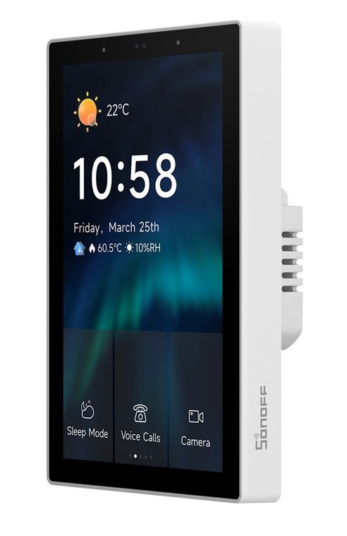 SONOFF NSPanel Pro – inteligentny panel sterowania SONOFF NSPanel Pro - biały panel sterowania smart home z wyświetlaczem daty, godziny, temperatury i wilgotności.