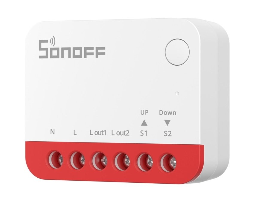 Sonoff MINI-ZBRBS - inteligentny przełącznik SONOFF MINI-ZBRBS – inteligentny przełącznik ZigBee WiFi, biało-czerwony design, wtyczki do podłączenia przewodów.