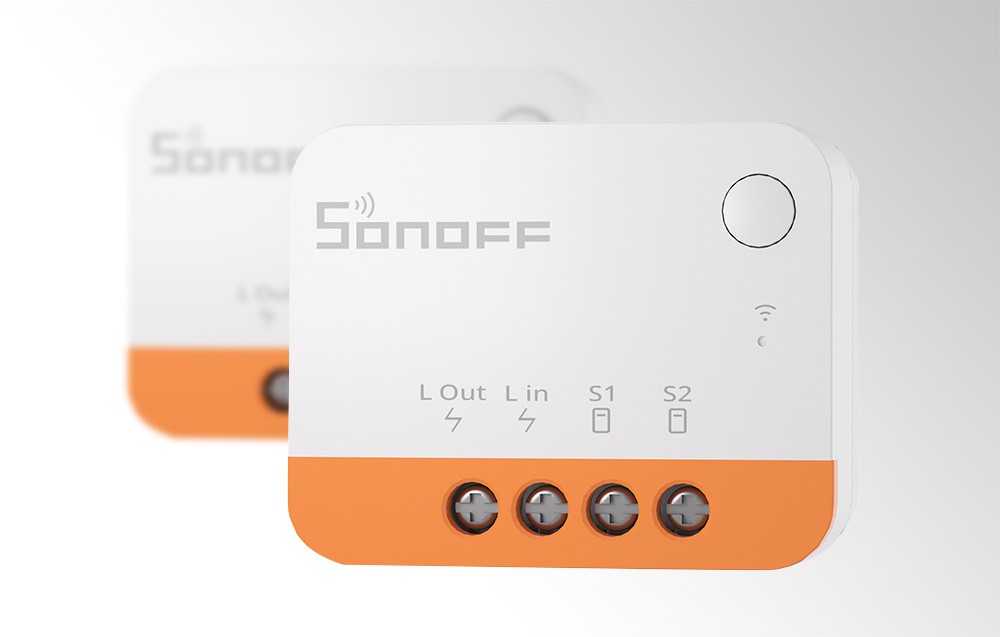 Sonoff ZBMINIL2 - inteligentny przełącznik WiFi SONOFF ZBMINIL2 – mini przełącznik ZigBee do inteligentnego domu, sterowanie WiFi, biało-pomarańczowy design.