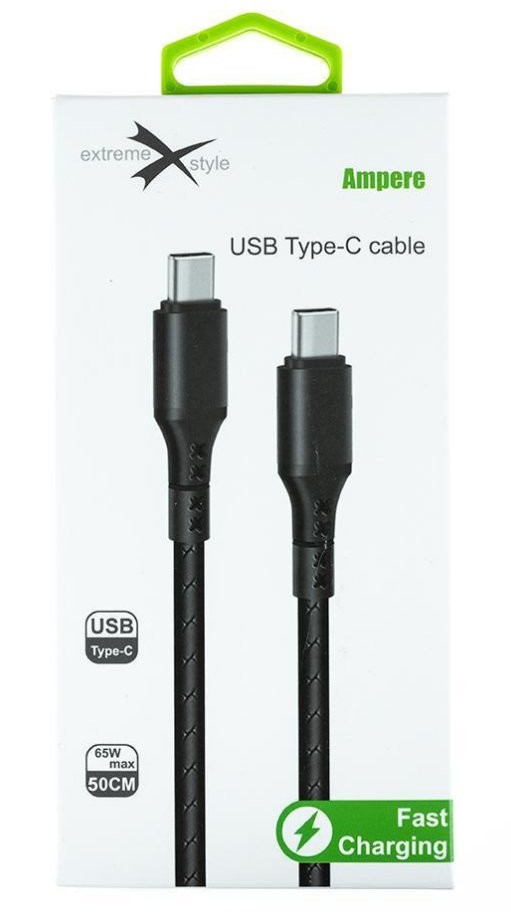 Kabel Ampere Typ C 50cm czarny, szybkie ładowanie Fast Charging do 65W