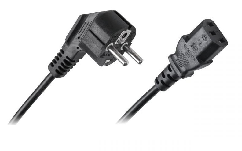 Kabel zasilający komputerowy C13 230V 10A, czarny przewód z europejską i amerykańską wtyczką