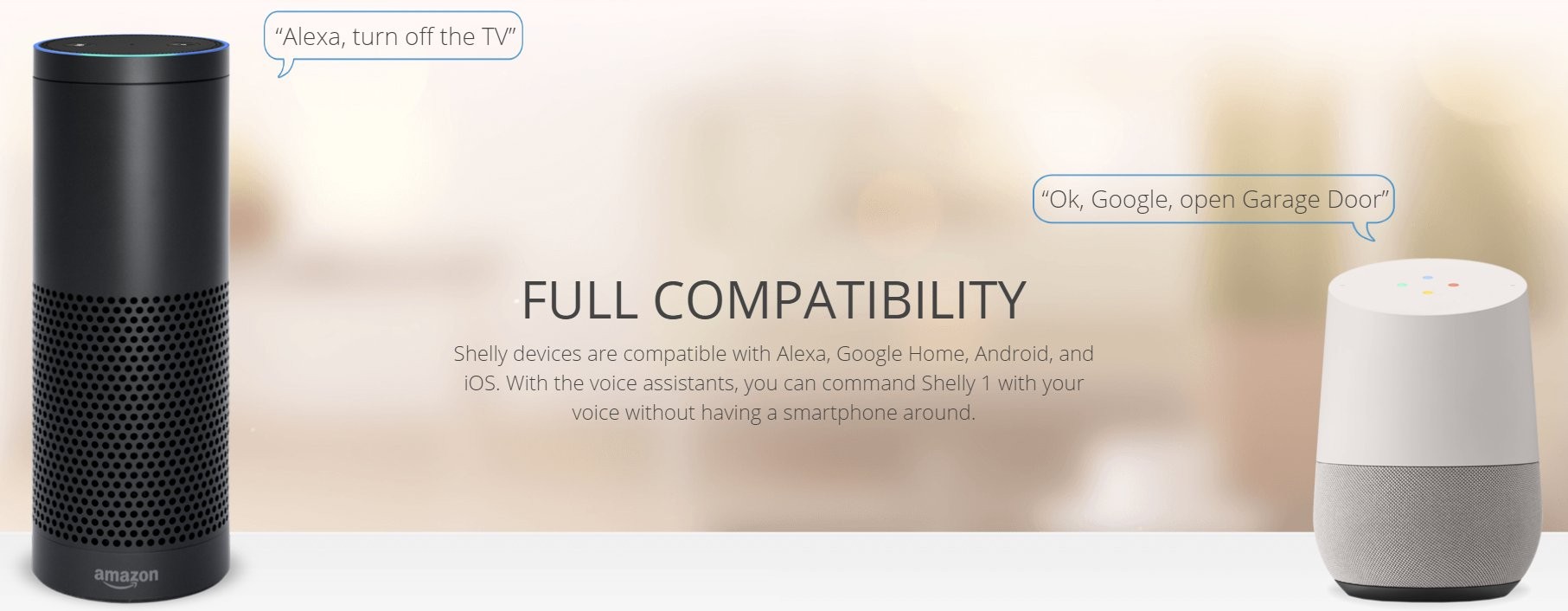 Shelly 1 - kompatybilność z Alexa, Google Assistant, Androidem i iOS-em