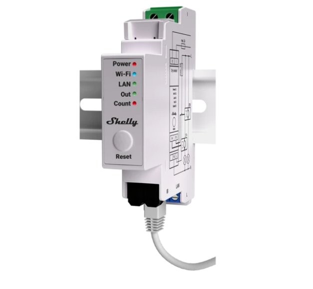 Shelly PRO EM-50 czujnik PIR Shelly PRO EM-50 - przemysłowy przekaźnik zdalnego sterowania z diodami LED i kabel LAN