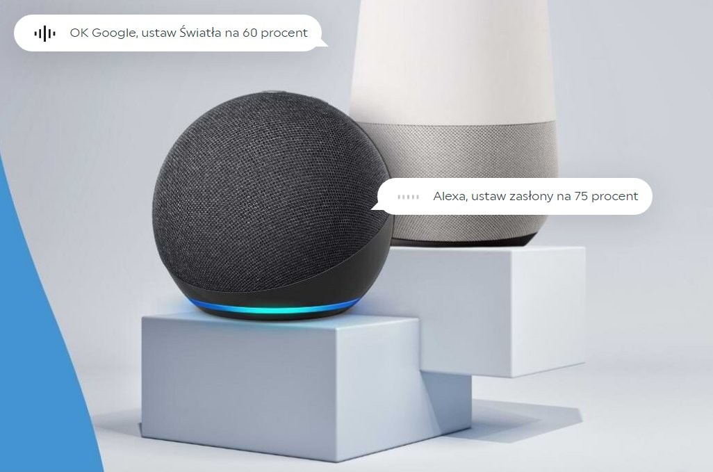 Shelly BLU Door Brown wraz z inteligentnymi głośnikami Google Nest Hub i Amazon Echo