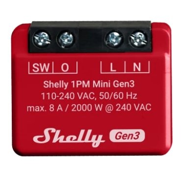 Shelly 1PM Mini Gen3 przełącznik zdalny Shelly 1PM Mini Gen3 - zdalny przełącznik czerwony, prostokątny