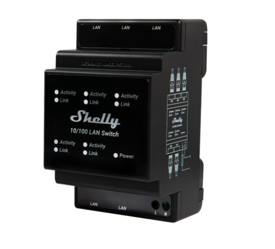 Shelly 10/100 LAN Switch Shelly 10/100 LAN Switch - czarny przełącznik sieciowy z diodami LED