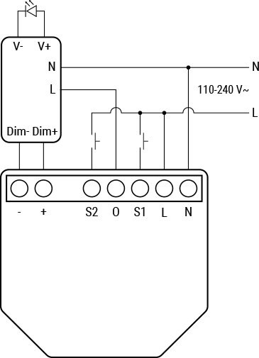 Shelly Dimmer 0/1-10V PM Gen3 Shelly Dimmer 0/1-10V PM Gen3 - schemat elektryczny przekaźnika sygnalizacyjnego