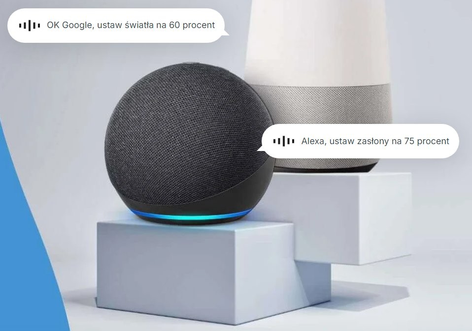 Inteligentne głośniki Google Nest Hub (czarny) i Amazon Echo (biały) - sterowanie głosem, smart home.