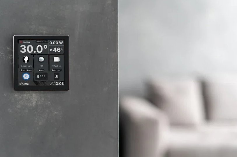 Shelly Wall Display czarny - ekran sterujący z wyświetlaczem temperatury i ustawieniami oświetlenia